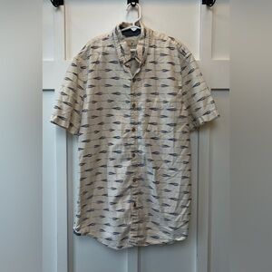 American Eagle Mens Button Down Up Collared Shirt Size Medium Cream Blue Print